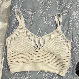 White Knit Cropped Crocheted Tank Top